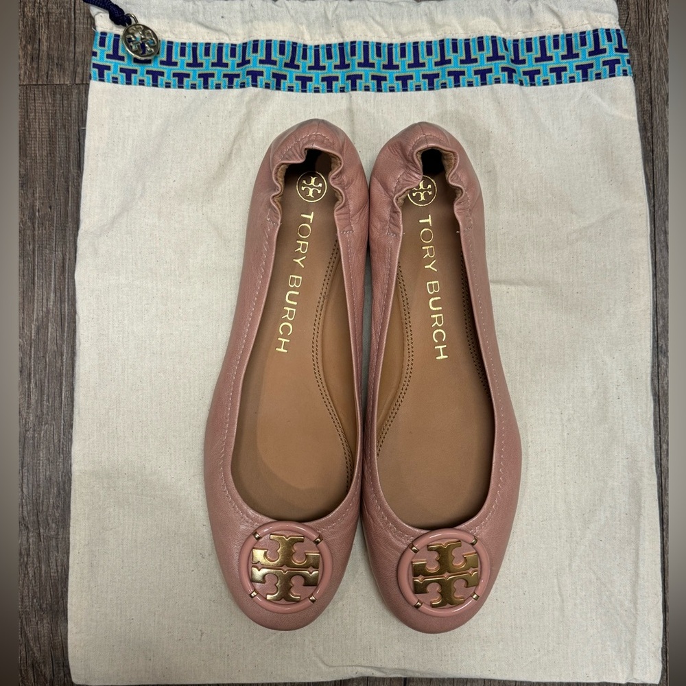 Tory Burch Size 8 Women's Pink Multi Logo Ballet Flat Shoes